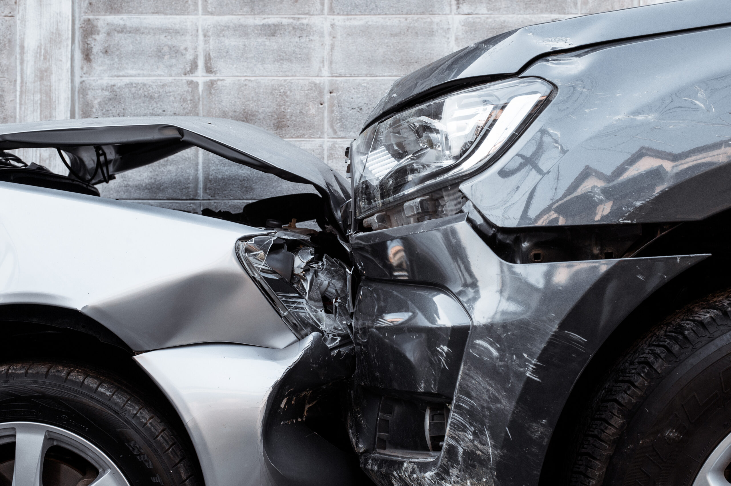 close up of a head-on collision between two vehicles